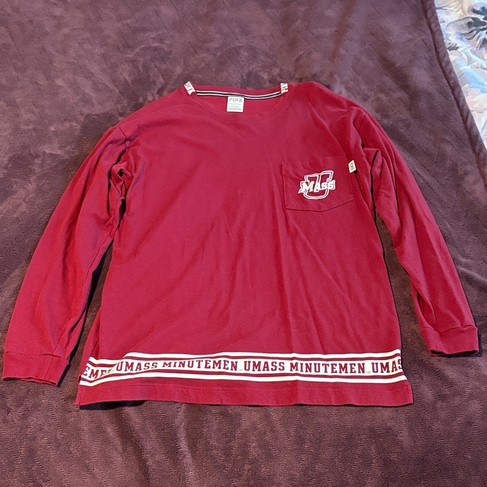 PINK Victoria's Secret UMass Minutemen Maroon Long Sleeve Top